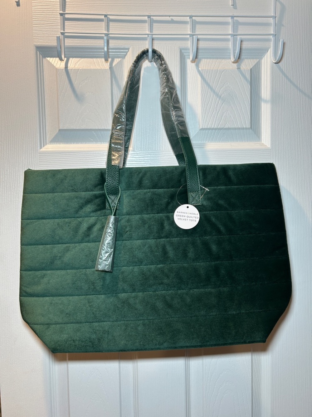 Barnes & Noble Quilted Velvet Tote Bag in Deep Green